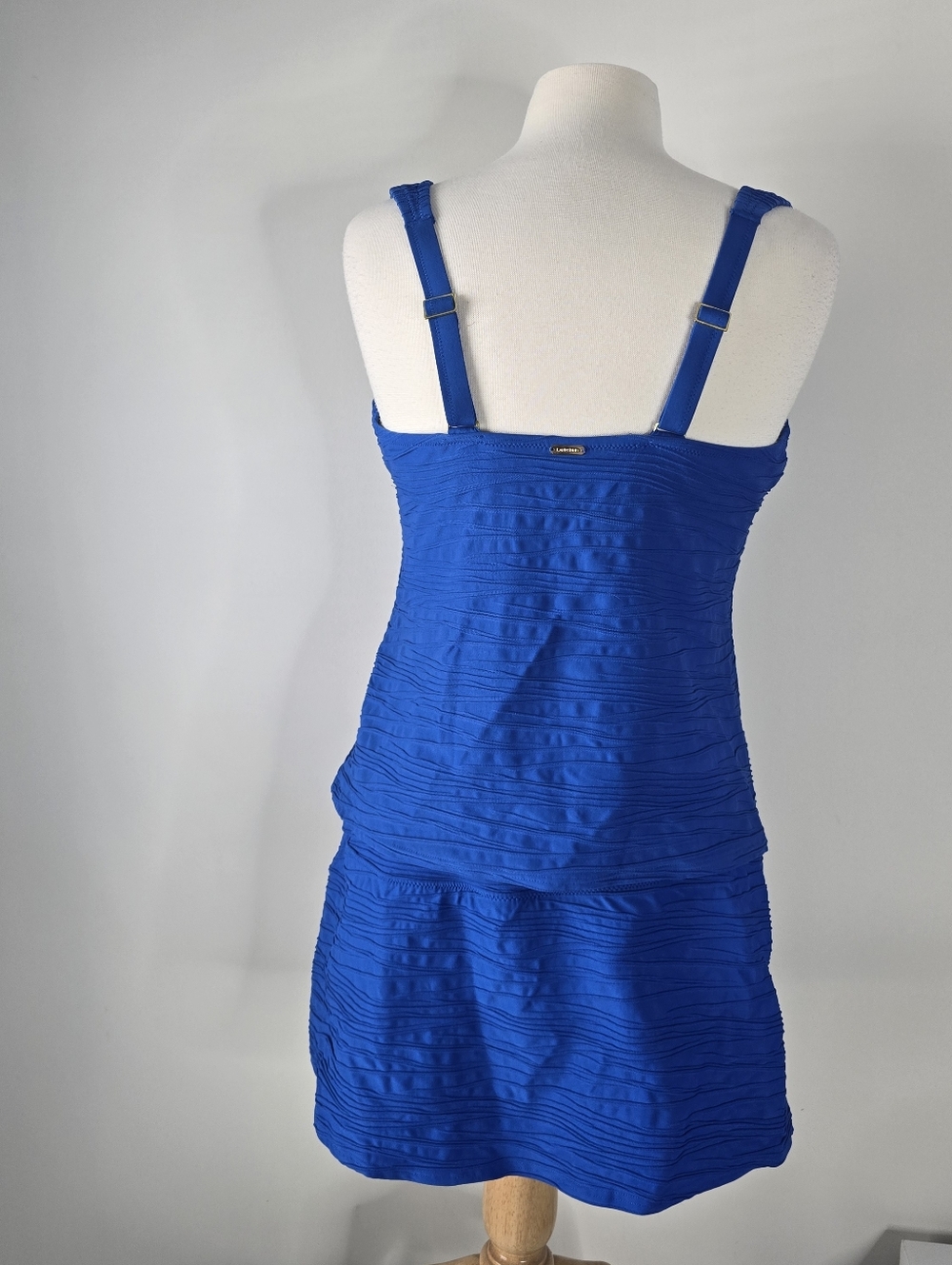 Lands End Textured Square Neck Tankini Skirt Swim Set 16W DD Royal Blue - Picture 4 of 12